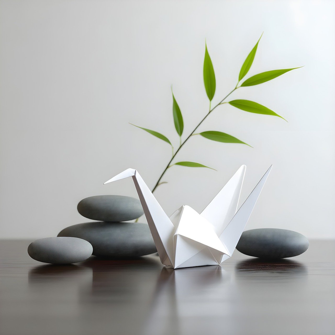 origami, paper, tradition, folds, art, design, culture, asia, bird, animal, folded, stones, display, arrangement, minimalist, simple, zen, calm, peaceful, ai generated